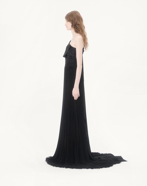Valentino - Long Dress In Embroidered Light Georgette - Black/silver - Woman - Gowns