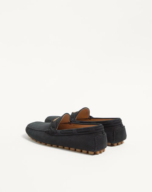Valentino Garavani - Driver Fastaway Loafer In Deerskin Suede - Black - Man - Loafers And Driver