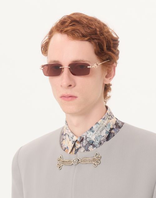 Valentino - Rectangular Metal Eyewear - Gold/brown - Unisex - Eyewear