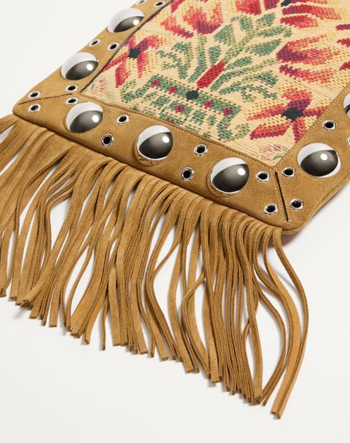 Valentino Garavani - Valentino Garavani Nellcôte Shoulder Bag In Jacquard Fabric With Fringes - Havana Beige/multicolor - Man - Shoulder Bags