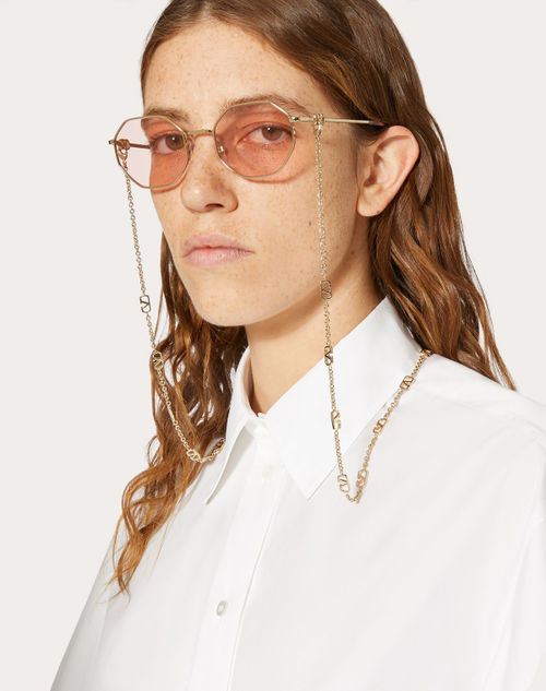 Valentino - Vlogo Signature メタル オクタゴナル サングラス チェーン付き - ゴールド/ローズ - ウィメンズ - アイウェア