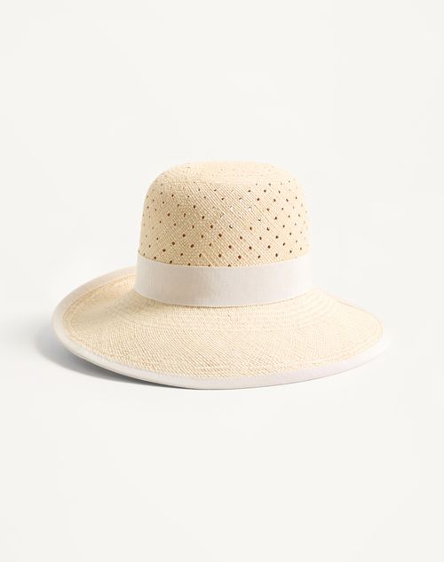 Valentino Garavani - Vlogo Signature Hat In Perforated Panama - Natural - Woman - Hats And Gloves