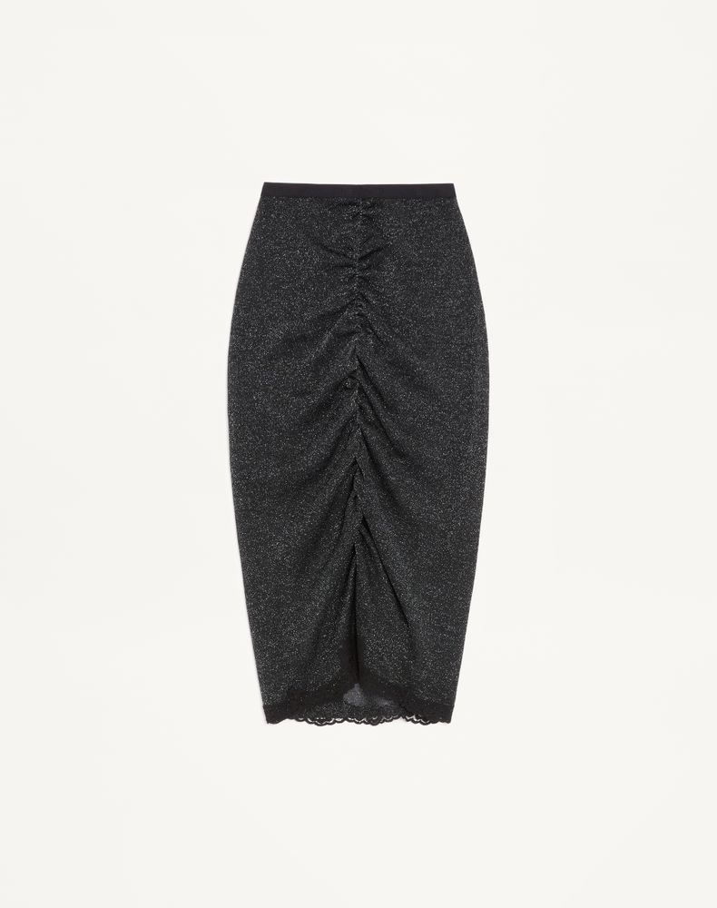 Valentino Women's Black/Silver Lurex Knit Midi Skirt Woman Xs