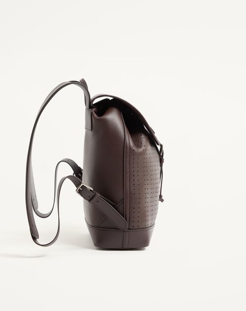 Valentino Garavani - Valentino Garavani Antibes Rucksack Aus Perforiertem Leder - Dark Marron - Mann - Rucksäcke