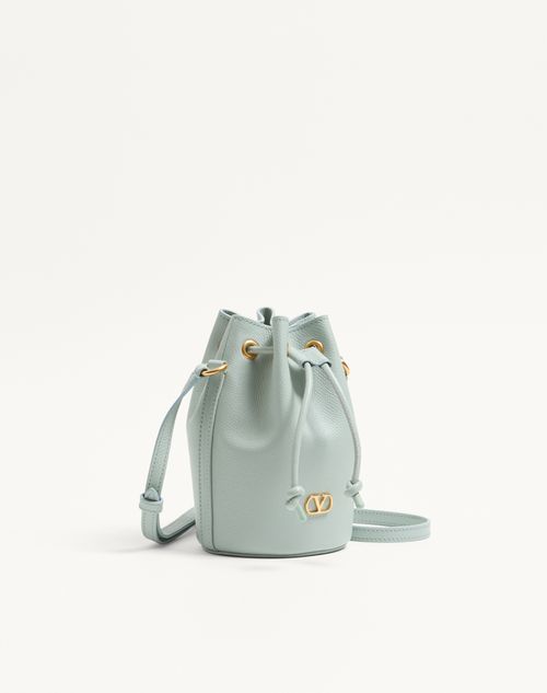 Valentino Garavani - Mini Sac Seau Vlogo Signature En Cuir De Veau Grainé - Ciel Gris - Femme - Sacs Porté Épaule