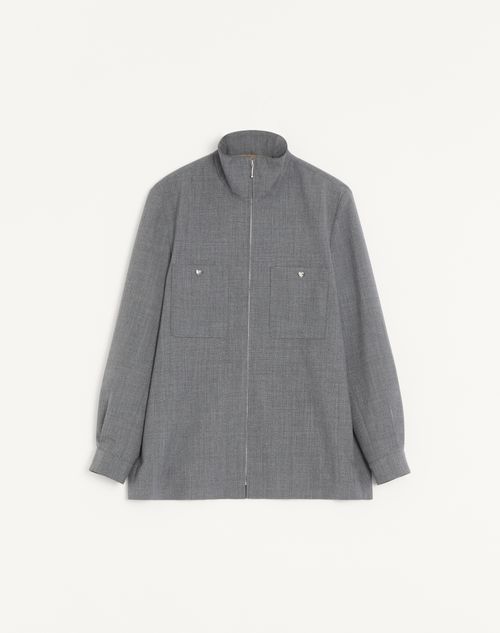 Valentino - Chaqueta Camisera Valentino De Lana Mouliné - Negro/gris - Hombre - Chaquetas Y Plumíferos
