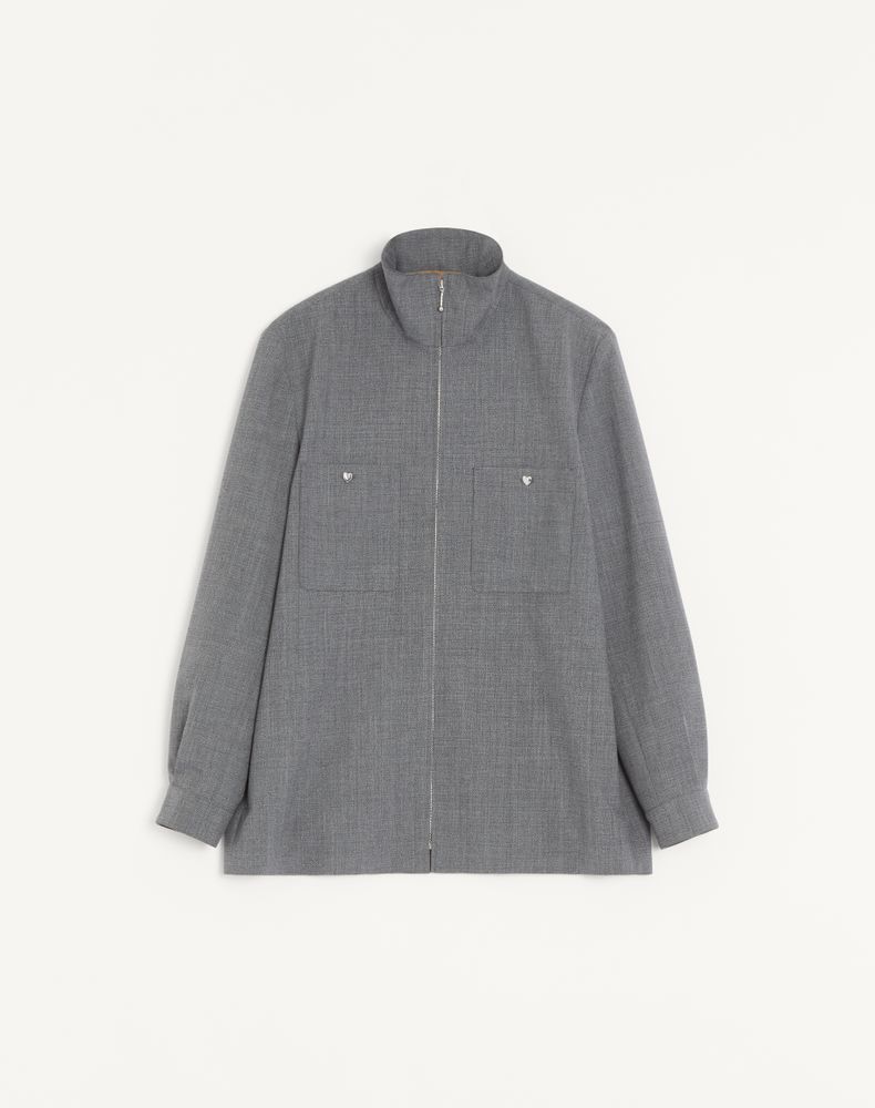 Valentino Men's Black/Grey Shirt Jacket In Mouliné Wool Man 56