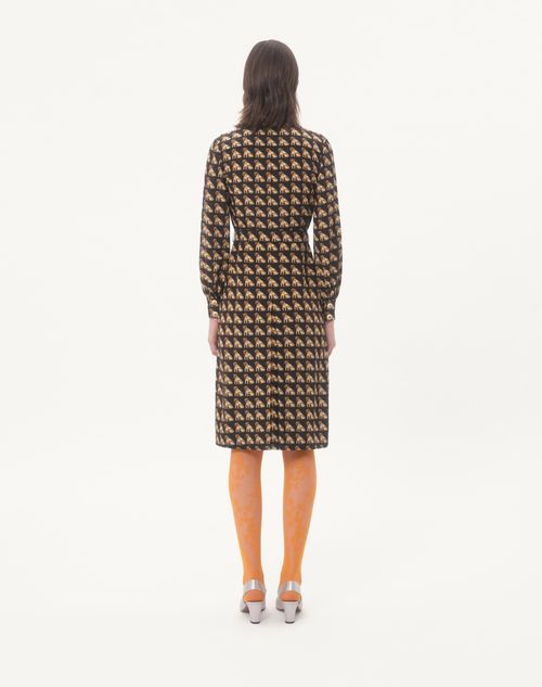 Valentino - Crepe De Chine Midi Dress With Petit Charles Print - Black/multicolour - Woman - Dresses