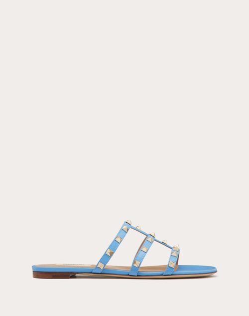 Valentino Garavani Rockstud Flat Slide Sandal Woman Blue 39.5