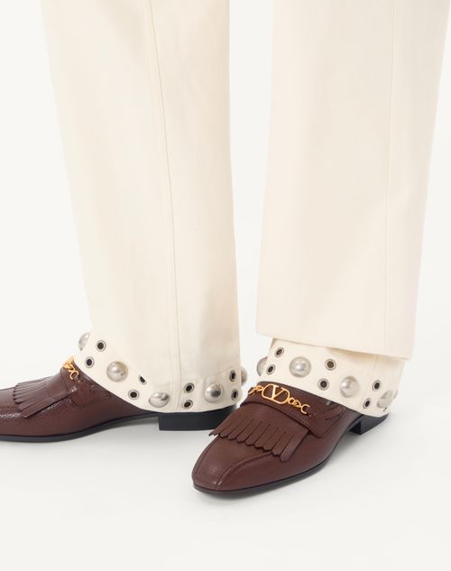 Valentino Garavani - Vlogo Signature Kidskin Loafer With Fringes - Coffe - Man - Loafers And Driver