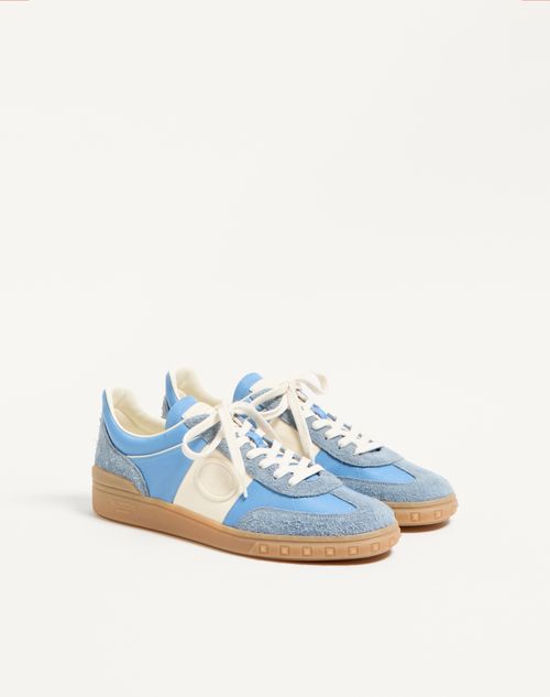 Valentino Garavani - Upvillage Low Top Sneaker In Crust Leather And Nylon - Azure/ivory - Man - Sneakers