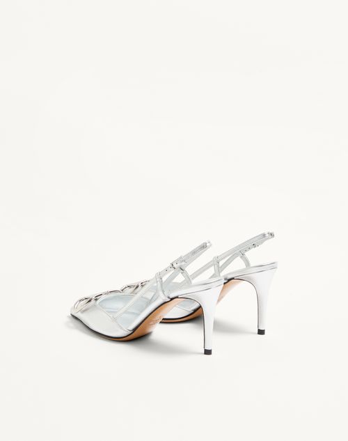 Valentino Garavani - Vlogo Signature Slingback Pump In Laminated Nappa Leather 80mm - Silver - Woman - Pumps
