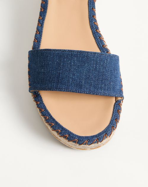 Valentino Garavani - Rockstud Double Flatform Sandal In Denim 55mm - Blue - Woman - Espadrilles And Wedges