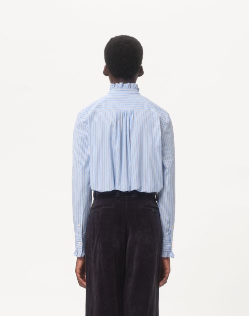 Valentino - Camisa De Algodón A Rayas Con Volantes - Celeste - Hombre - Camisas