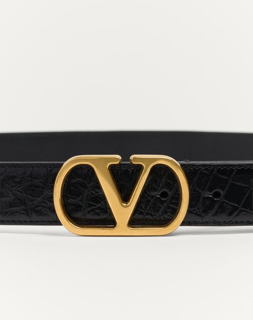 Valentino Garavani - Vlogo Signature Crocodile Belt 30 Mm - Black - Man - Belts