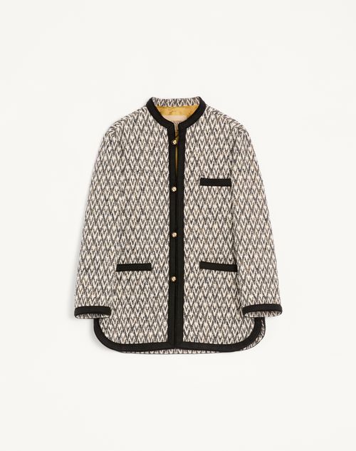 Valentino Valentino Bouclé Wool Jacket With Toute La V Jacquard Pattern Man Navy/beige 48