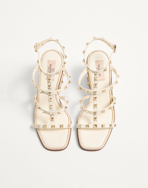Valentino Garavani - Rockstud Wedge Sandal In Calfskin With Cornely Embroidery 80mm - Ivory - Woman - Espadrilles And Wedges