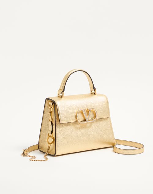 Valentino Garavani - Valentino Garavani Vsling Small Handbag In Laminated Calfskin With Jewel Logo - Antique Brass - Woman - Top Handle Bags