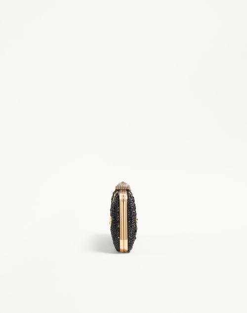 Valentino Garavani - Carry Secrets Minaudiere With Rhinestone Cour De Cœur Motif - Black/gold/crystal - Woman - Clutches