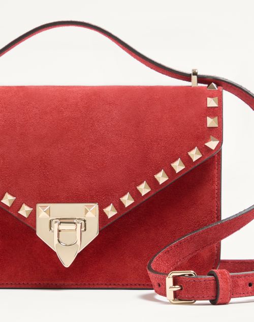 Valentino Garavani - Valentino Garavani Rockstud Small Shoulder Bag In Suede - Red - Woman - Shoulder Bags