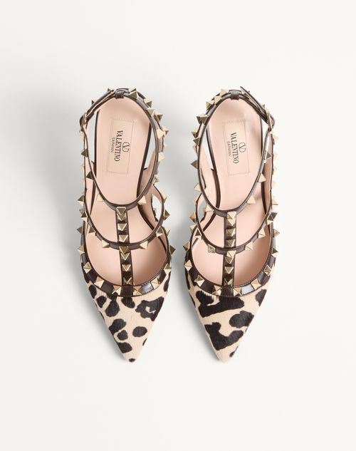 Valentino Garavani - Rockstud Pumps With Straps In Pony-effect Calfskin 100mm - Natural/brown - Woman - Pumps