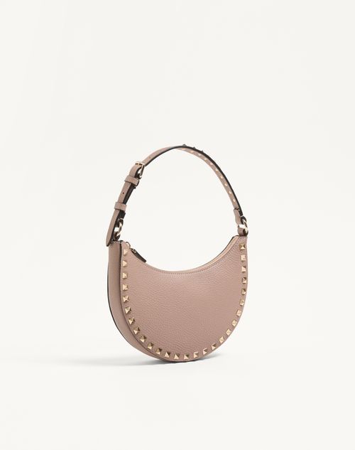 Valentino Garavani - Mini Rockstud Hobo Bag In Grainy Calfskin - Poudre - Woman - Shoulder Bags