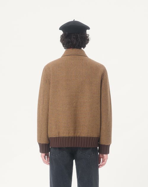 Valentino - Valentino Wool Bomber Jacket With Houndstooth Pattern - Brown - Man - Outerwear