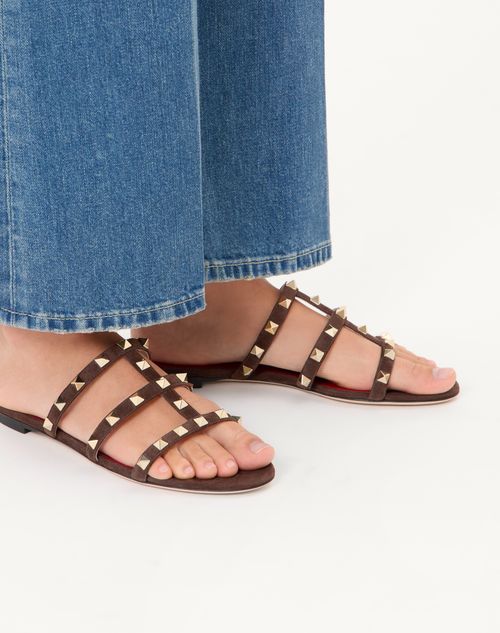 Valentino Garavani - Rockstud Slide Sandal In Suede 05mm - Ebony - Woman - Sandals