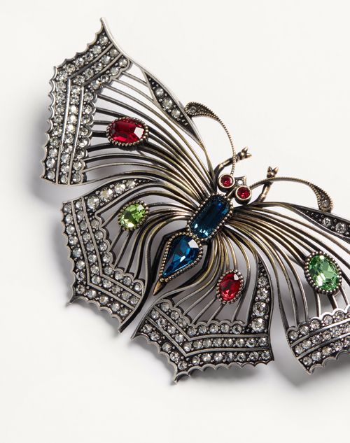 Valentino Garavani - Spilla Vouloirvoler In Metallo E Cristalli - Silver/multicolor - Donna - Gioielli