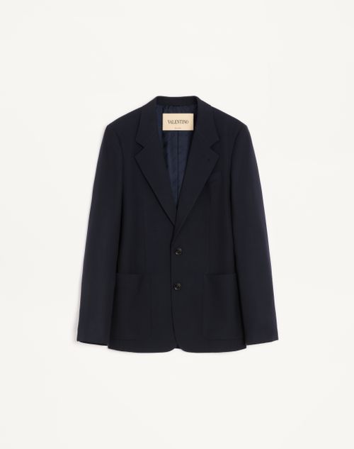 Valentino - Valentino Single-breasted Jacket In Natté Wool - Dark Blue - Man - Coats And Blazers