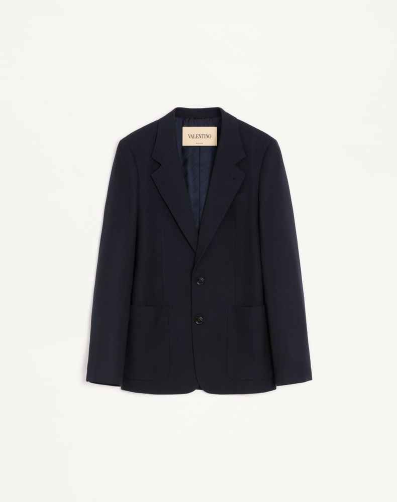 Valentino Men's Dark Blue Single-Breasted Jacket In Natté Wool Man 56