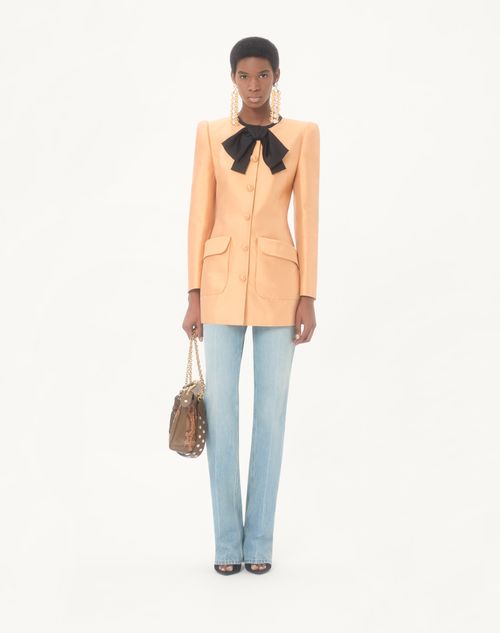 Valentino - Caban In Shantung - Melone/nero - Donna - Giacche E Caban