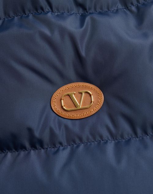 Valentino - Nylon Hooded Down Jacket With Vlogo Patch - Blue - Man - Outerwear