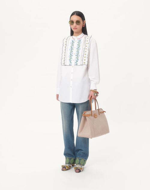 Valentino - Embroidered Cotton Popeline Shirt - White/multicolor - Woman - Shirts And Tops