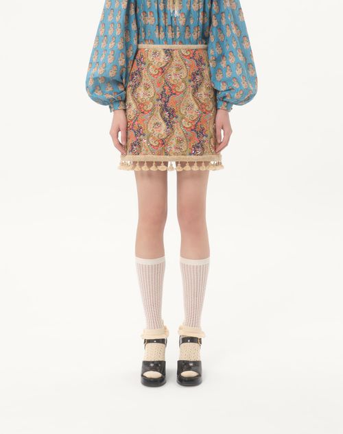 Valentino - Embroidered Skirt On Piquet With Paisley Voyage Imaginaire Print - Multicolor - Woman - Skirts