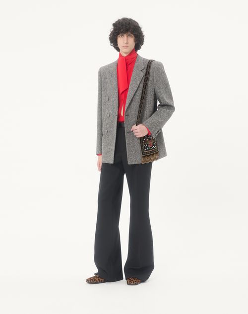 Valentino Garavani - Valentino Garavani Nellcôte Small Embroidered Shoulder Bag With Fringes - Black - Man - Shoulder Bags