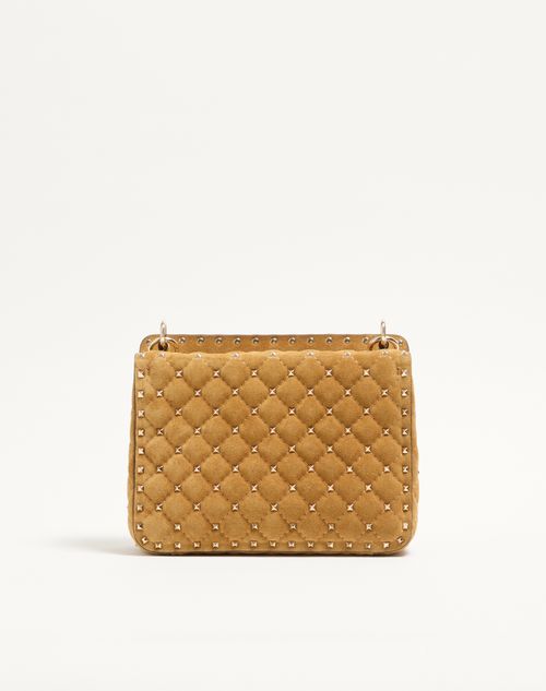 Valentino Garavani - Valentino Garavani Rockstud Spike Medium Suede Bag - Havana Beige - Woman - Shoulder Bags