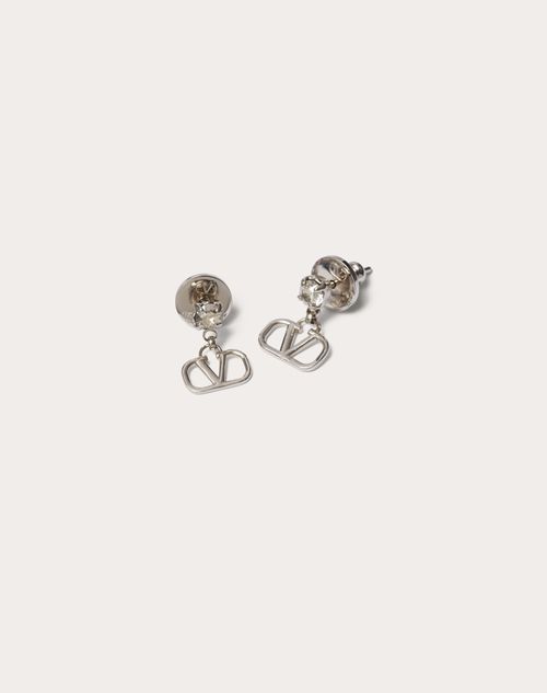 Valentino Garavani Vlogo Signature Earrings In Metal And Swarovski® Crystals Woman Palladium/crystal In Metallic