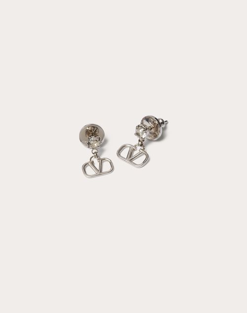 Shop Valentino Garavani Vlogo Signature Earrings In Metal And Swarovski® Crystals Woman Palladium/crystal In パラジウム/クリスタル