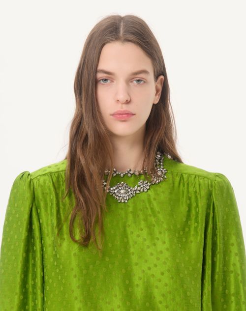 Valentino - Embroidered Silk-linen Plus De Pois Jacquard Top - Avocado - Woman - Shirts And Tops