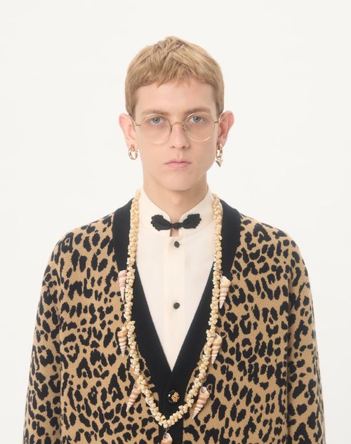 Valentino - Valentino Wool Cardigan With Fauve Eclat Animal Print Jacquard - Animal Print - Man - Knitwear