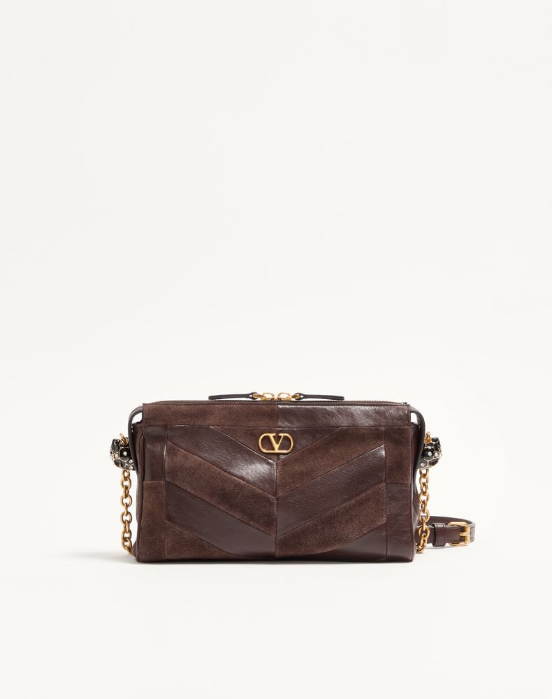 Valentino Garavani Women's Ebony Panthea Small Shoulder Bag In Suede And Nappa With Chevron Pattern Woman Uni