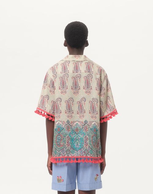 Valentino - Lightweight Linen Bowling Shirt With Voyage Imaginaire Print - Multicolor - Man - Shirts