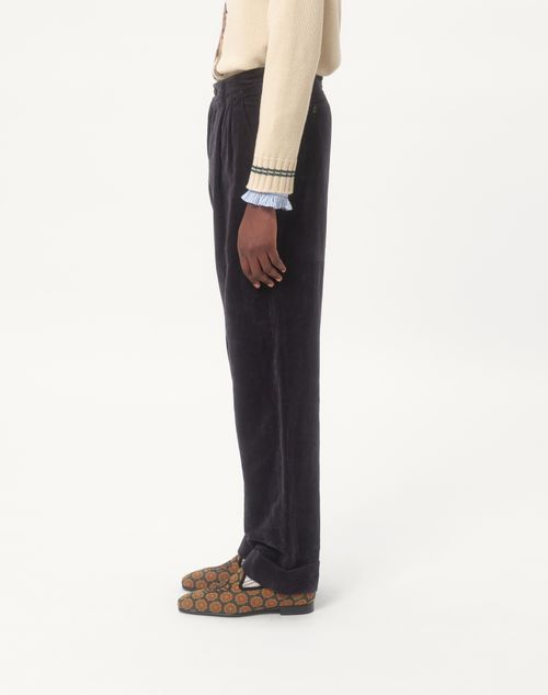 Valentino - Washed Cotton-linen Velvet Pants - Night - Man - Pants And Shorts