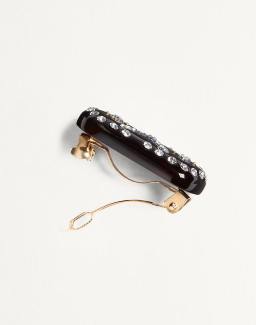 Valentino Garavani - Vlogo Signature Hair Clip In Resin, Metal And Crystals - Tartaruga/gold/crystal - Woman - Jewelry
