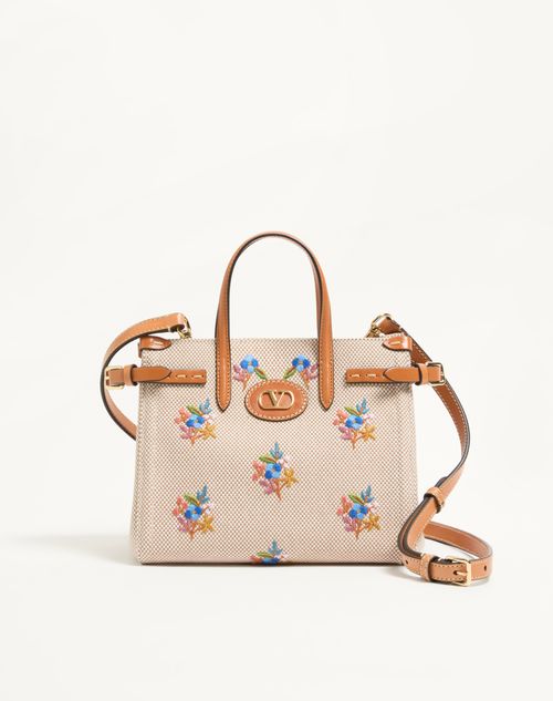 Valentino Garavani - Kleine Valentino Garavani Antibes Canvas-einkaufstasche Mit Stickerei - Natur - Frau - Shopper Taschen