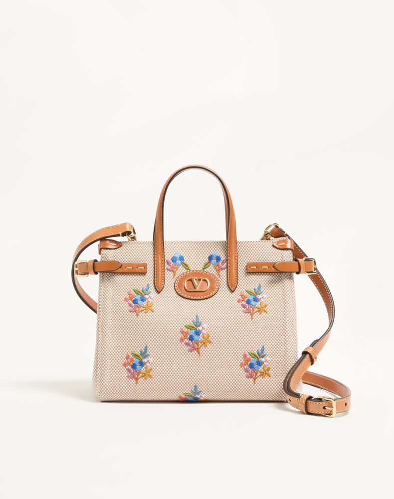 Valentino Garavani Women's Natural Antibes Small Canvas Shopping Bag With Embroidery Woman Uni