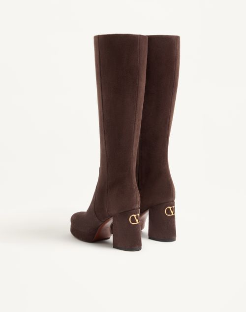 Valentino Garavani - Fawcette Platform Boot In Crust Leather 90mm - Ebony - Woman - Boots And Ankle Boots