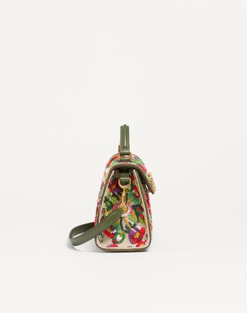Valentino Garavani - Valentino Garavani Vsling Mini Embroidered Handbag With Jewel Logo - Natural/multicolor - Woman - Top Handle Bags