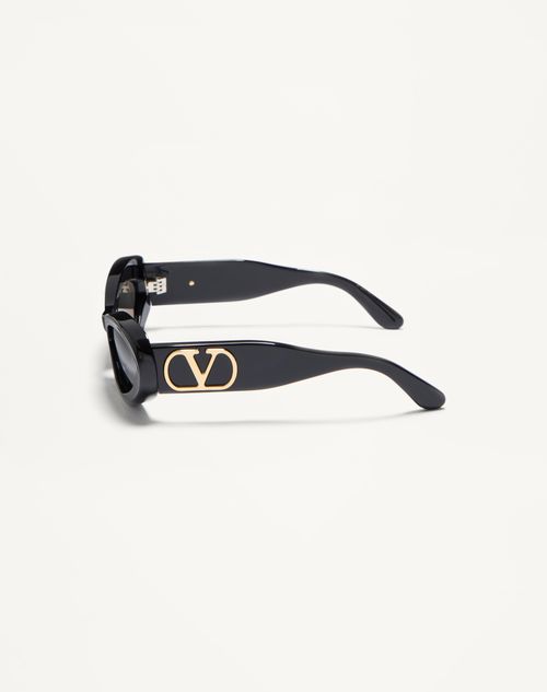 Valentino - Narrow Oval Acetate Frame - Black/grey - Woman - Eyewear
